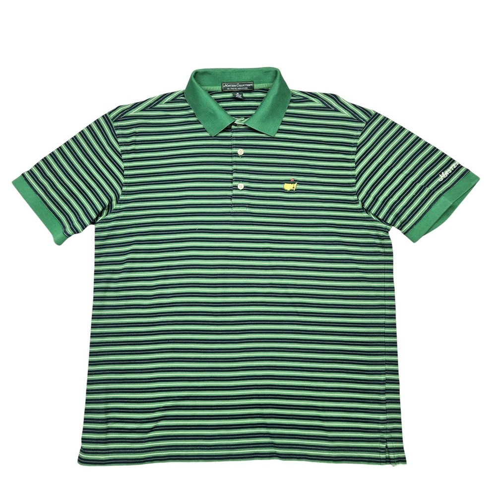 Masters Collection Polo Shirt Mens Medium Green Stripe Golf Pima Cotton
